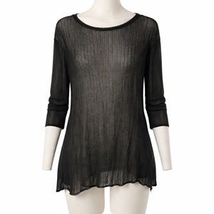 NWOT Massimo Dutti Sheer Black Long Sleeve Lightweight Ribbed Knit Top